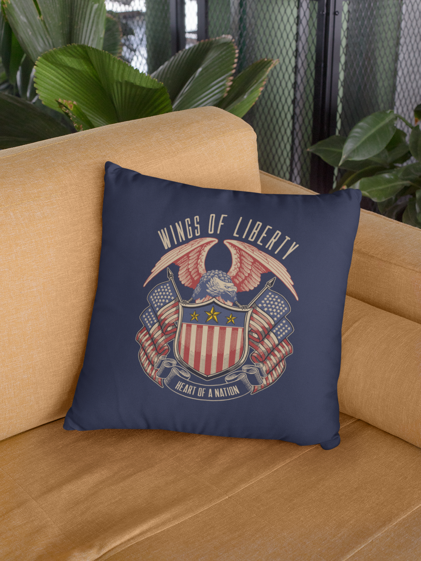 Wings of Liberty Throw Pillow – Patriotic Crest Design