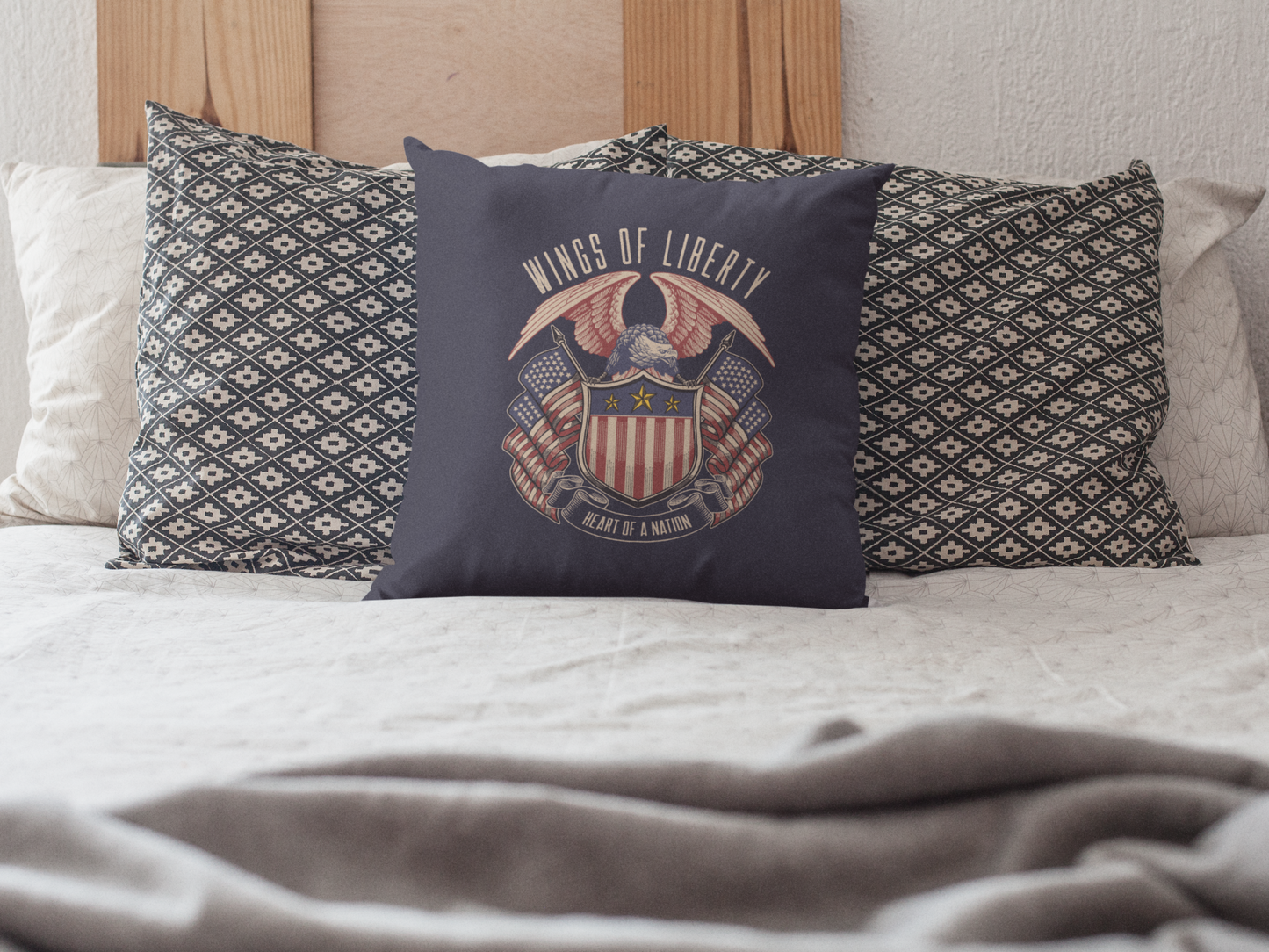 Wings of Liberty Throw Pillow – Patriotic Crest Design