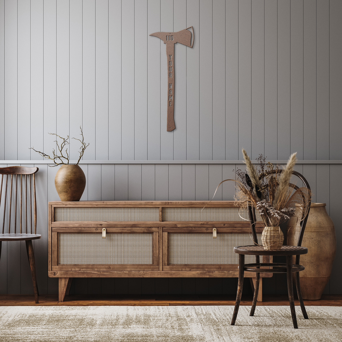 Customizable_Firefighter_Axe_Metal_Wall__Copper_Rustic_Hallway_Mockup.png