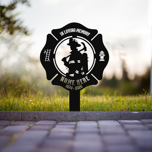 Personalized Firefighter Memorial Stake | Black or Titanium
