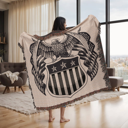 Woven Heirloom Blanket | Black & White Patriotic Eagle