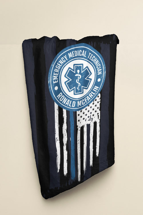Personalized EMT Coral Fleece Blanket – Star of Life Badge Design
