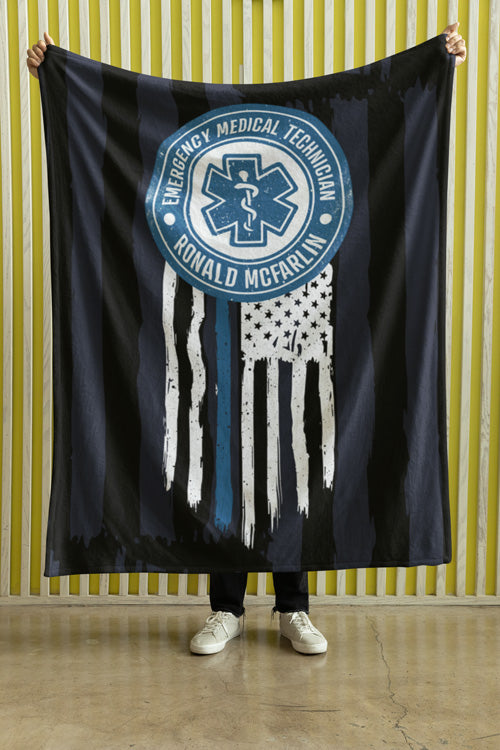 Personalized EMT Coral Fleece Blanket – Star of Life Badge Design