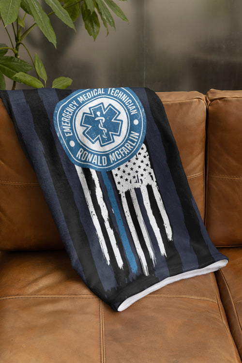Personalized EMT Coral Fleece Blanket – Star of Life Badge Design