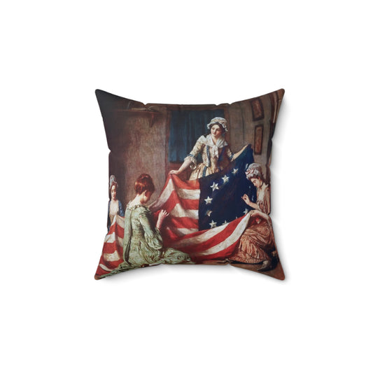 The Birth of Our Nation's Flag" Patriotic Pillow – Betsy Ross Sewing the First American Flag