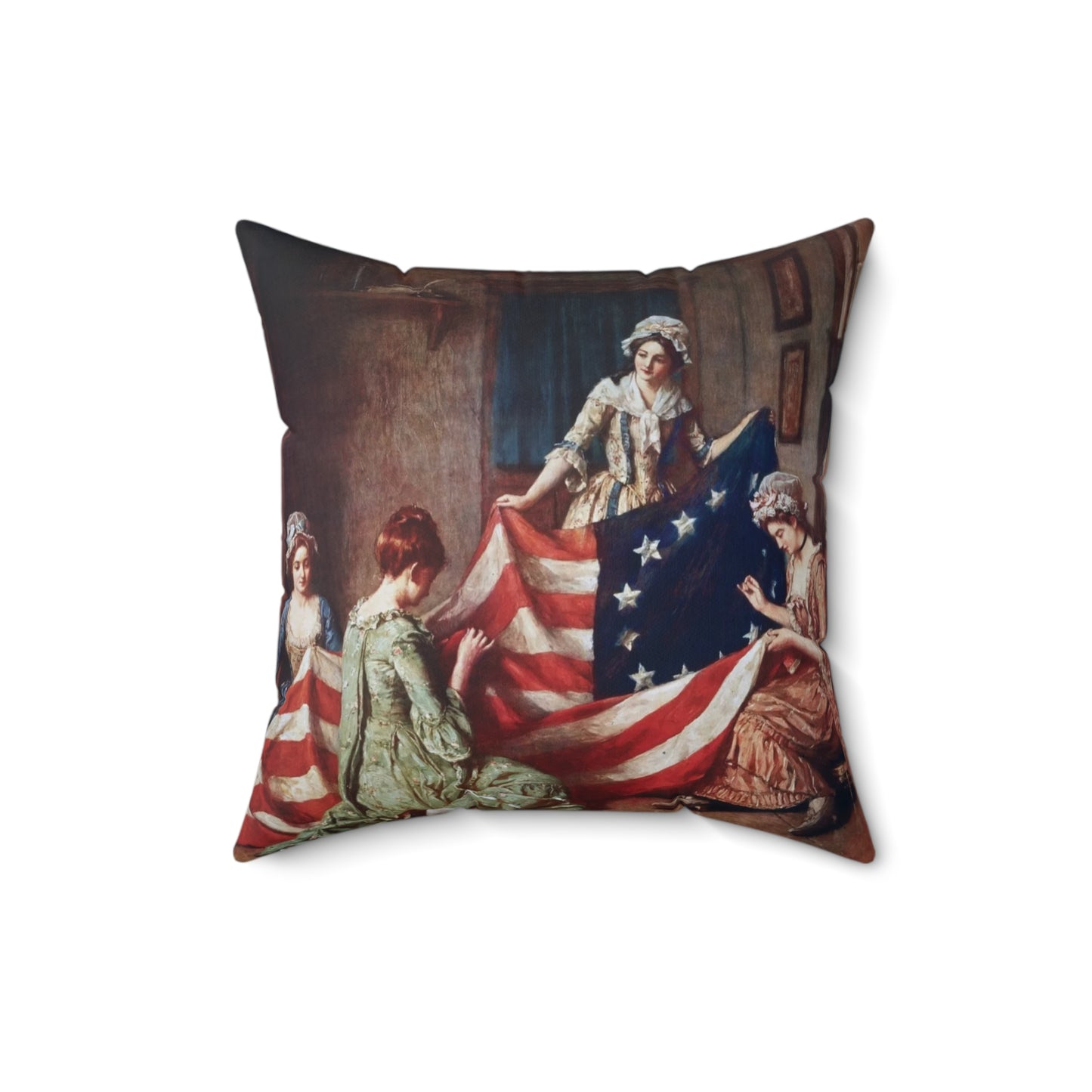 The Birth of Our Nation's Flag" Patriotic Pillow – Betsy Ross Sewing the First American Flag