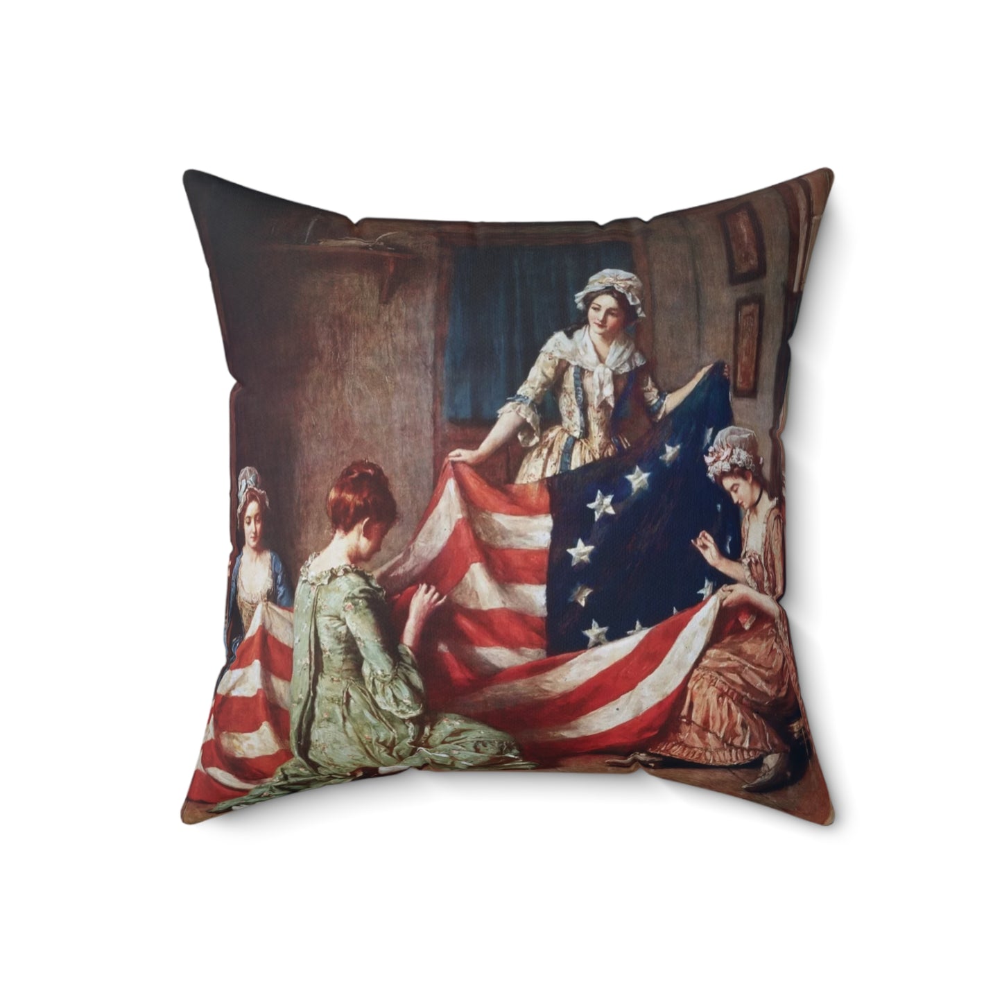 The Birth of Our Nation's Flag" Patriotic Pillow – Betsy Ross Sewing the First American Flag