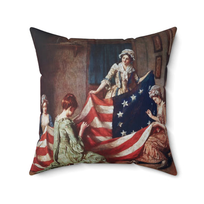 The Birth of Our Nation's Flag" Patriotic Pillow – Betsy Ross Sewing the First American Flag