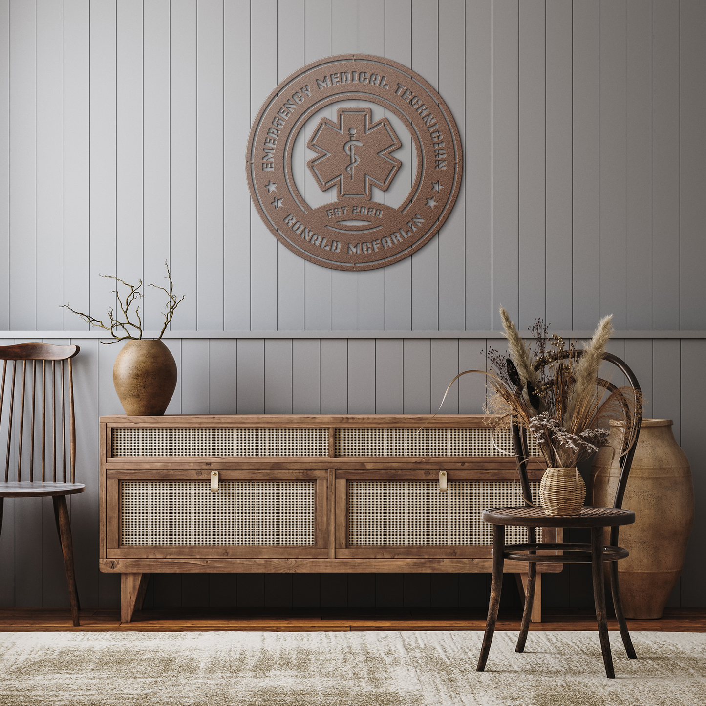 Custom_EMT_Caduceus_Metal_Wall_Sign___Copper_Rustic_Hallway_Mockup.png