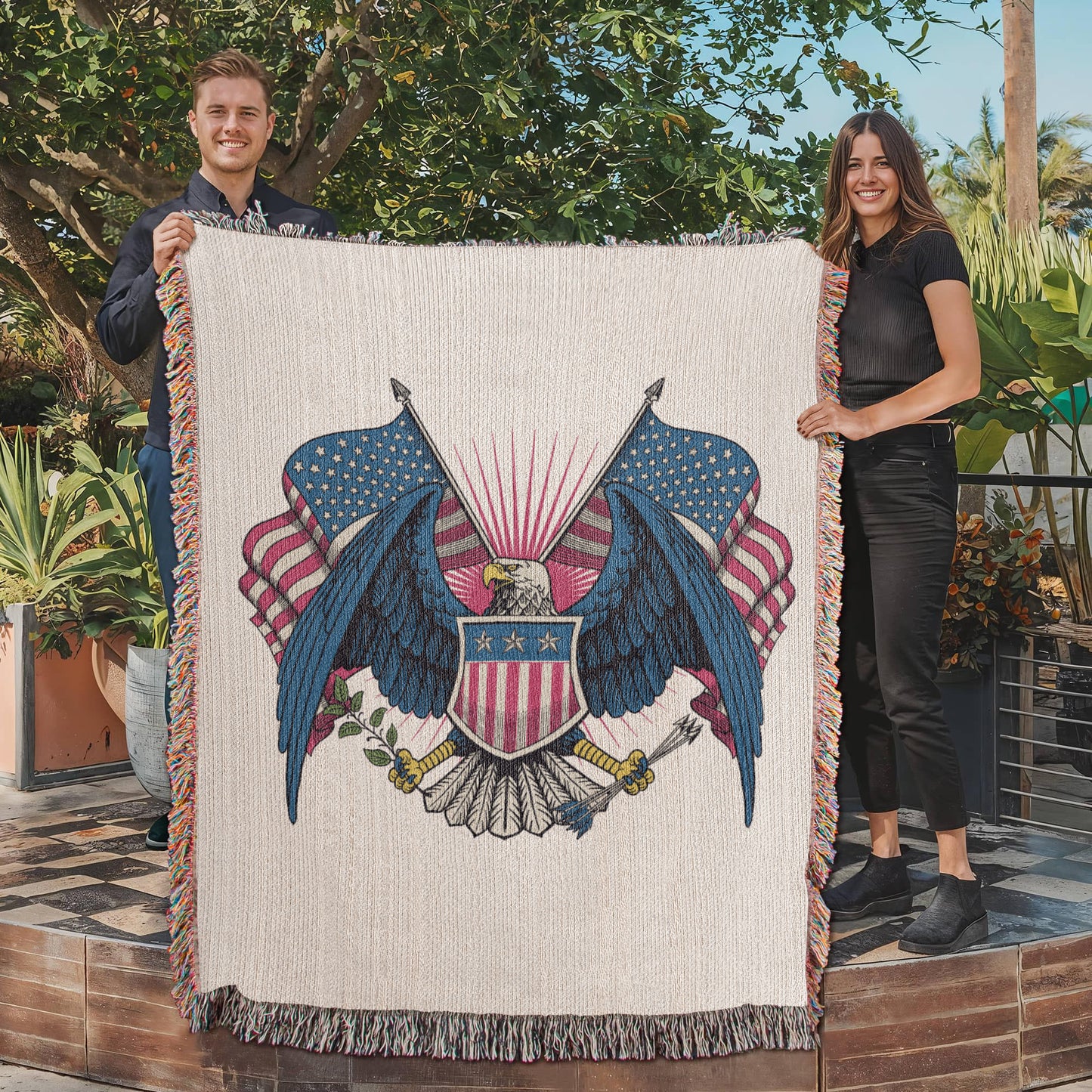 Patriotic Eagle Woven Heirloom Blanket – 100% Cotton Americana Keepsake