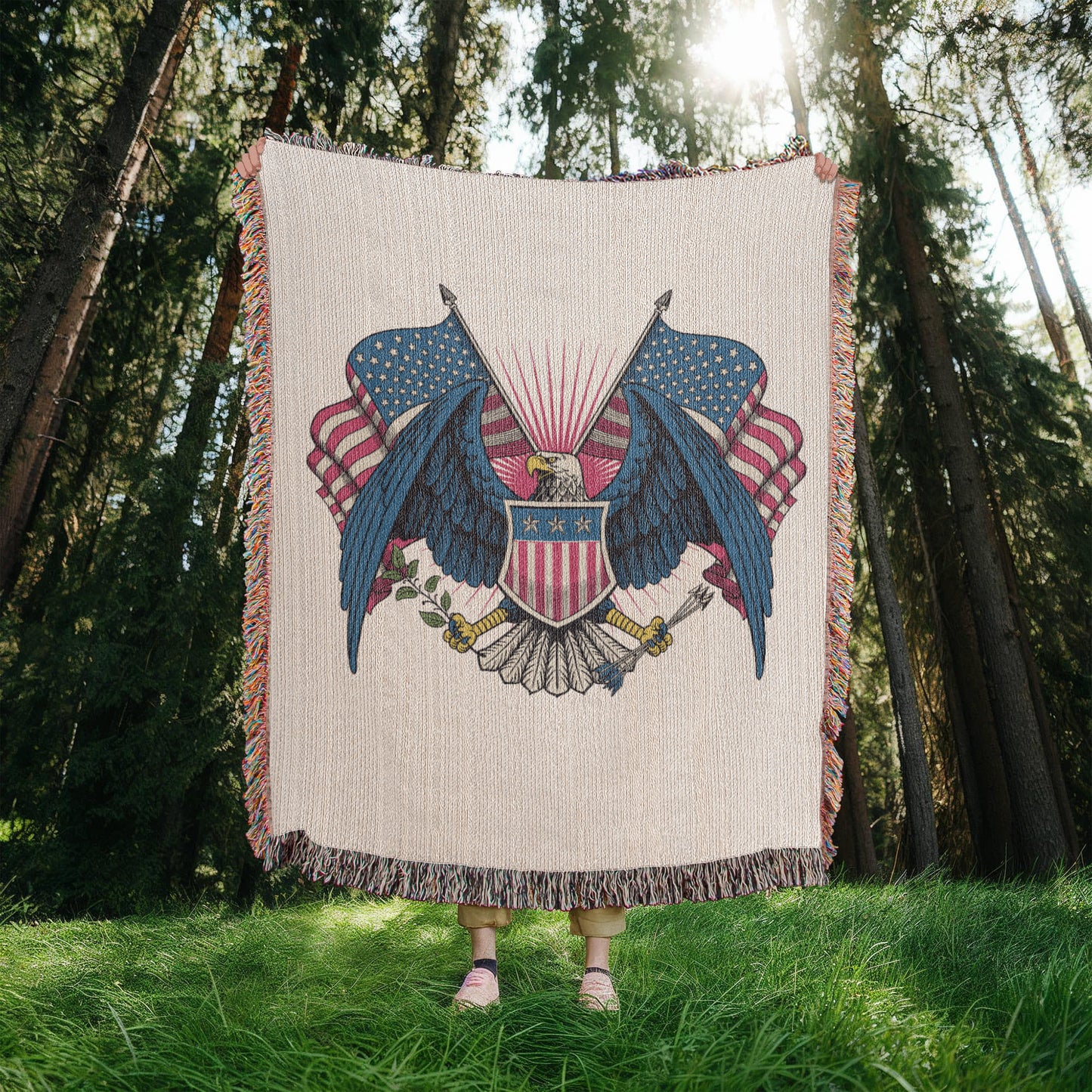 Patriotic Eagle Woven Heirloom Blanket – 100% Cotton Americana Keepsake