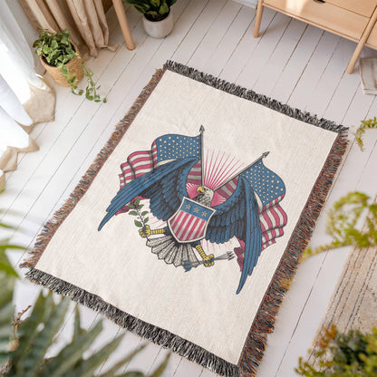 Patriotic Eagle Woven Heirloom Blanket – 100% Cotton Americana Keepsake