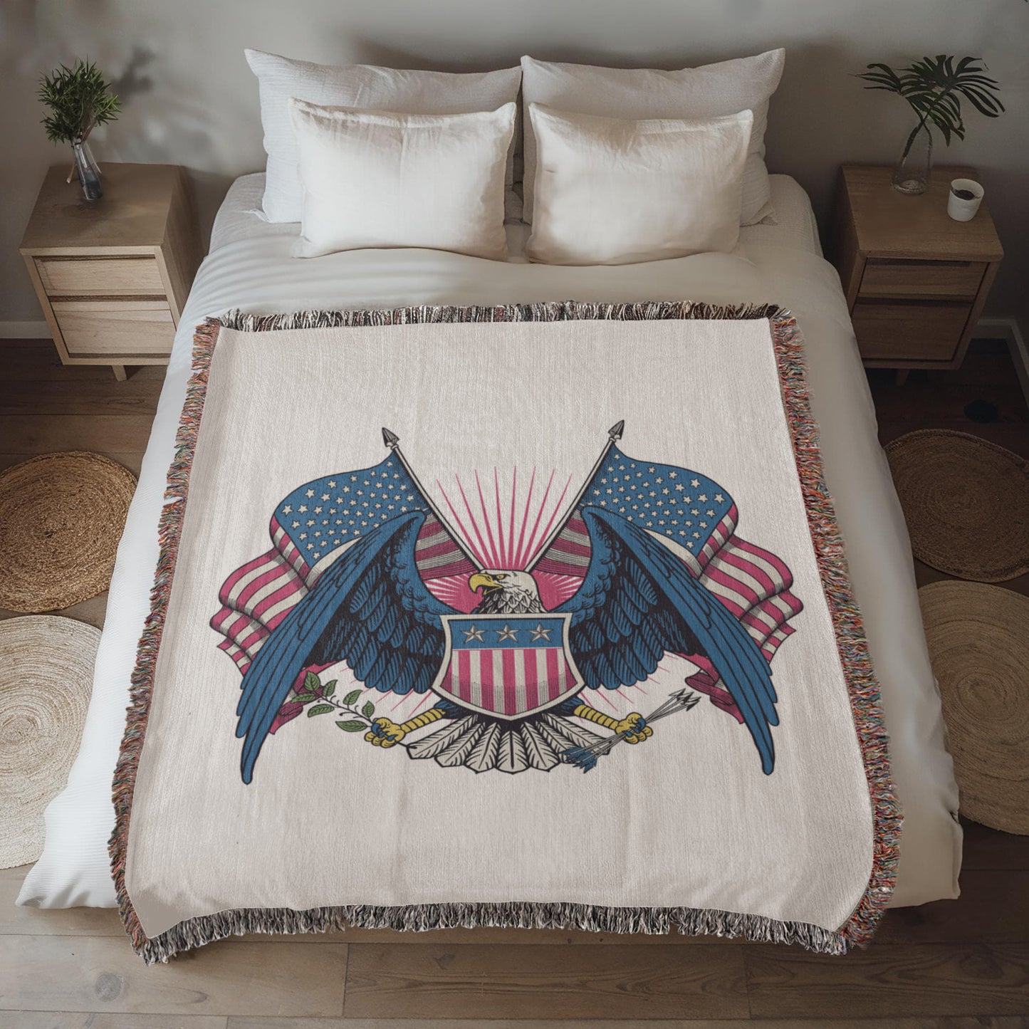 Patriotic Eagle Woven Heirloom Blanket – 100% Cotton Americana Keepsake