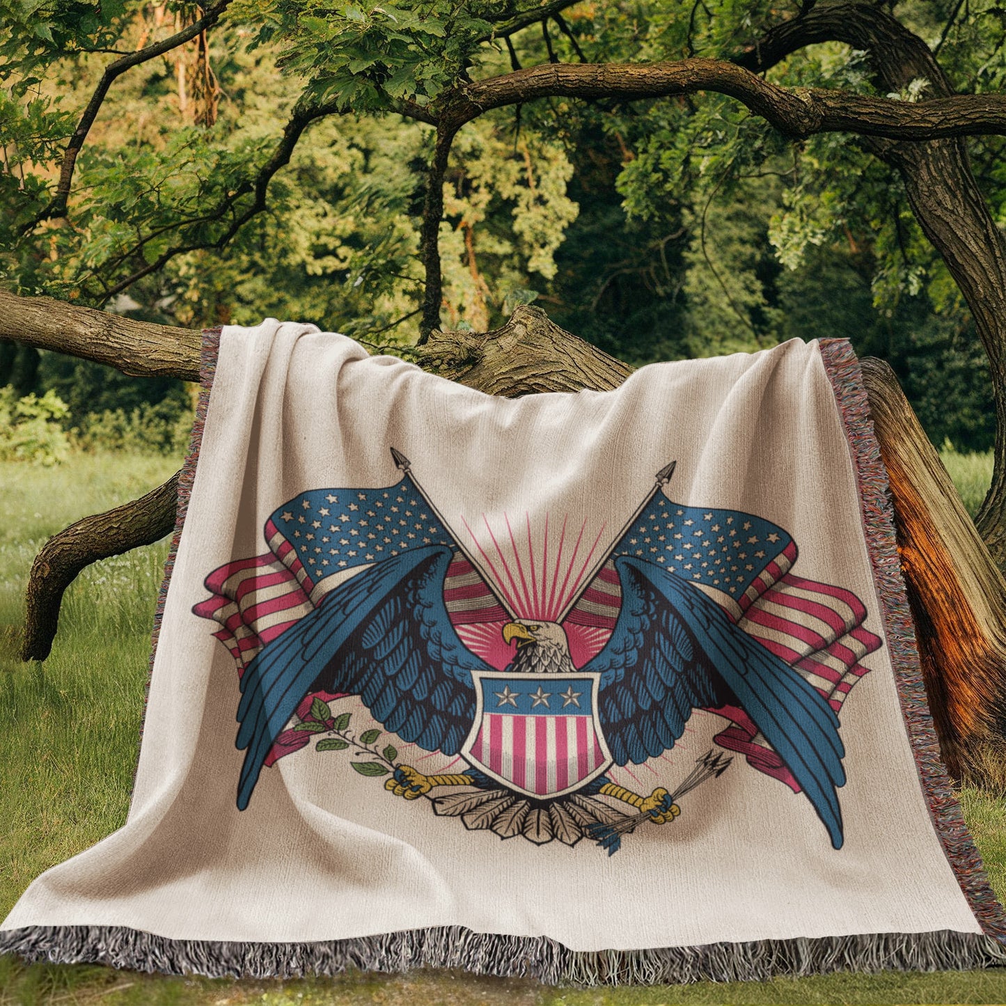 Patriotic Eagle Woven Heirloom Blanket – 100% Cotton Americana Keepsake