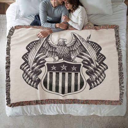 Black & White Patriotic Eagle Woven Heirloom Blanket – Timeless Americana Keepsake