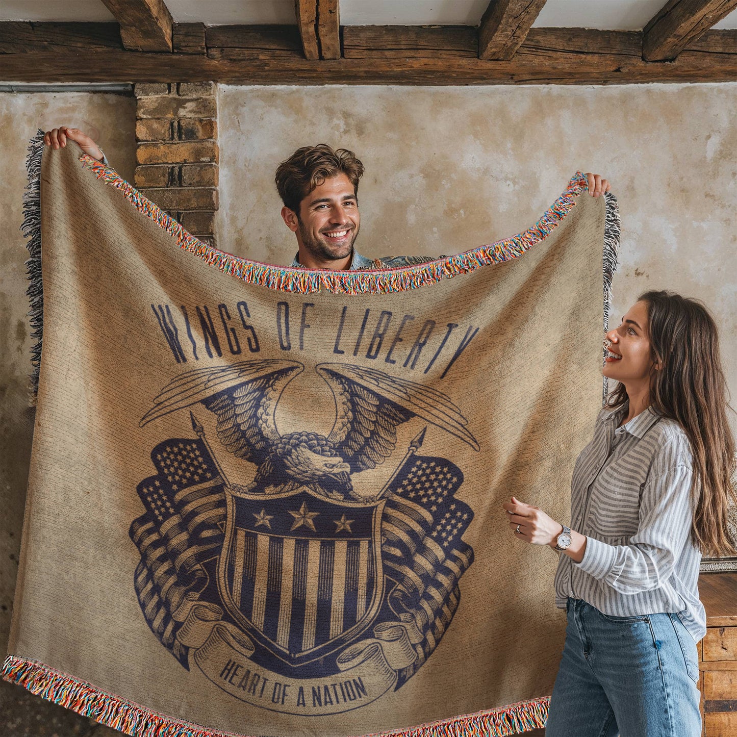 Vintage Wings of Liberty, Heart of a Nation – Patriotic Eagle Woven Heirloom Blanket