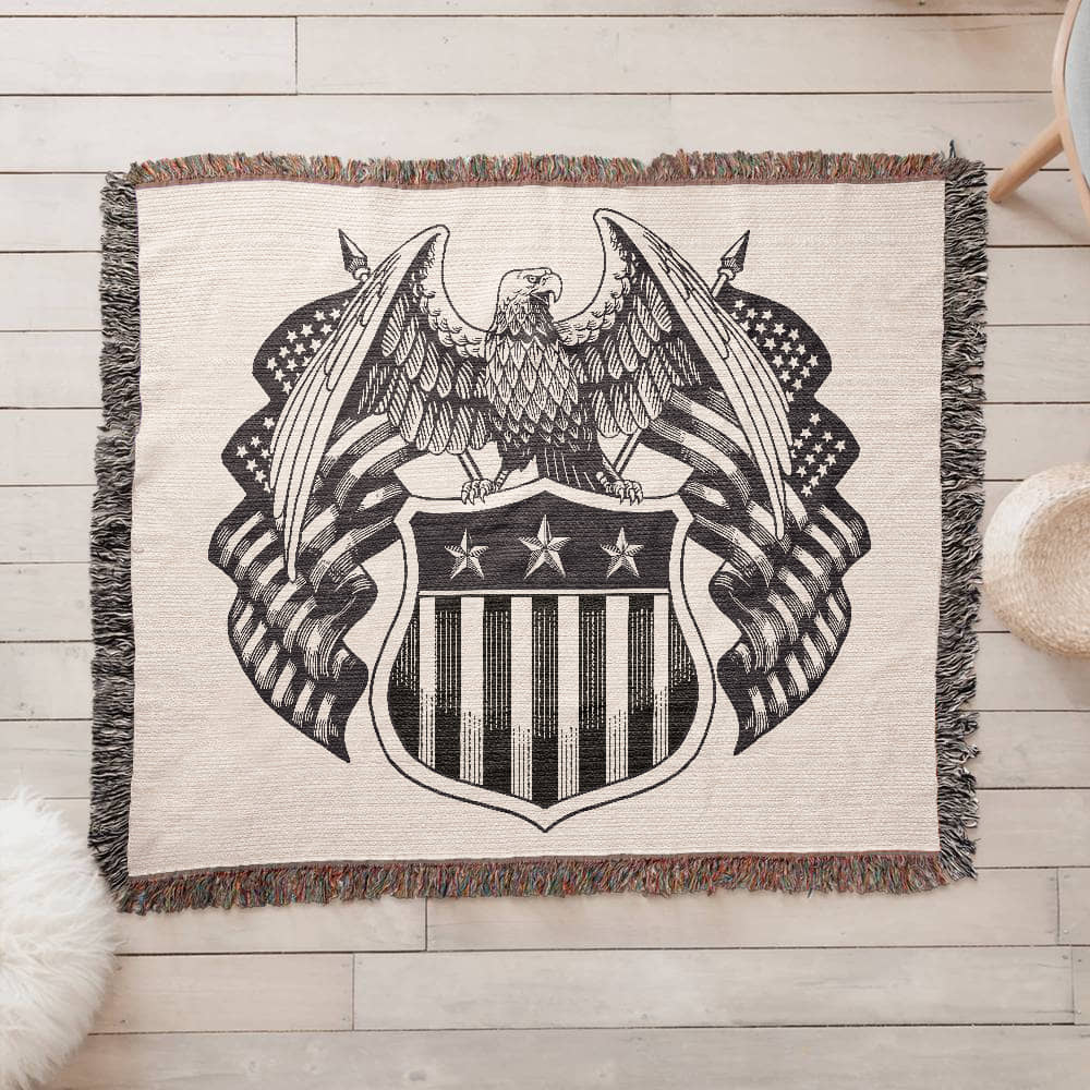 Black & White Patriotic Eagle Woven Heirloom Blanket – Timeless Americana Keepsake