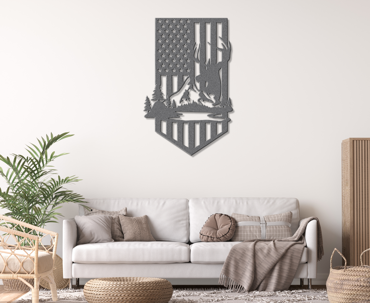 USA Flag Deer Metal Wall Art