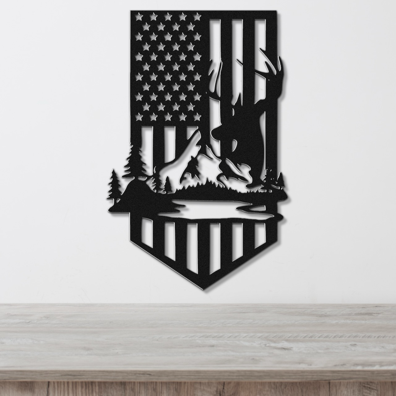 USA Flag Deer Metal Wall Art