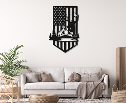 USA Flag Deer Metal Wall Art