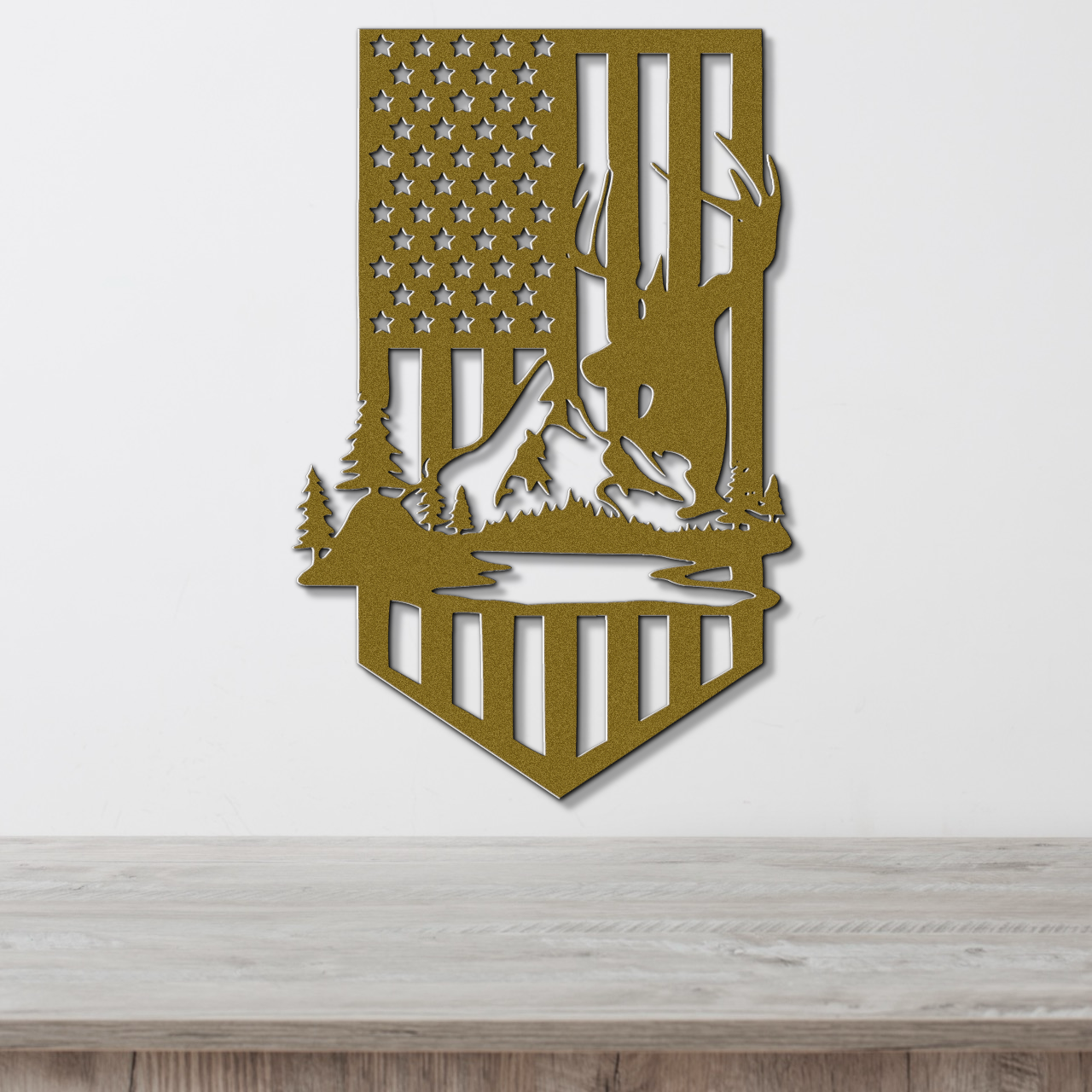 USA Flag Deer Metal Wall Art