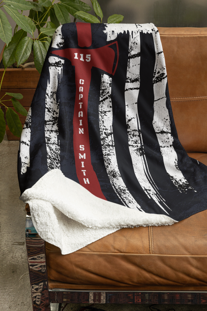 Personalized Firefighter Coral Fleece Blanket – Grunge Axe Flag Design