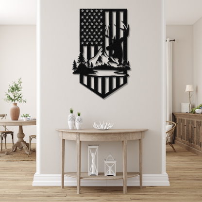 USA Flag Deer Metal Wall Art