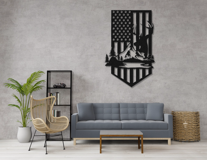 USA Flag Deer Metal Wall Art