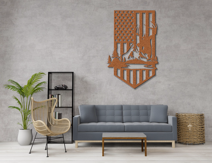 USA Flag Deer Metal Wall Art